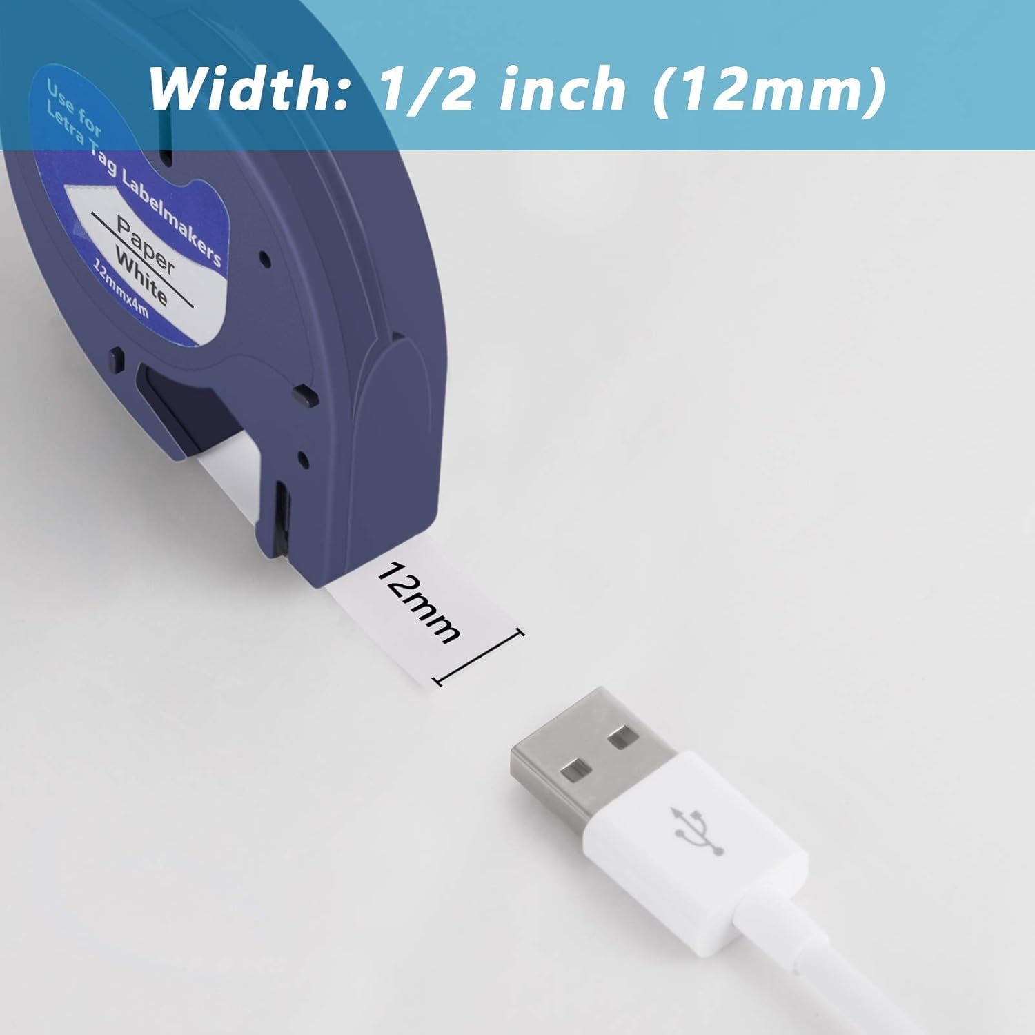 Hehua 91330 10697 - Ricarica di nastro per etichettatrice, compatibile con ricariche Dymo Letratag 12 mm x 4 m, 1/2 x 13, carta nera su bianco, funziona con etichettatrice Dymo Letra LT-100H 100T 110T