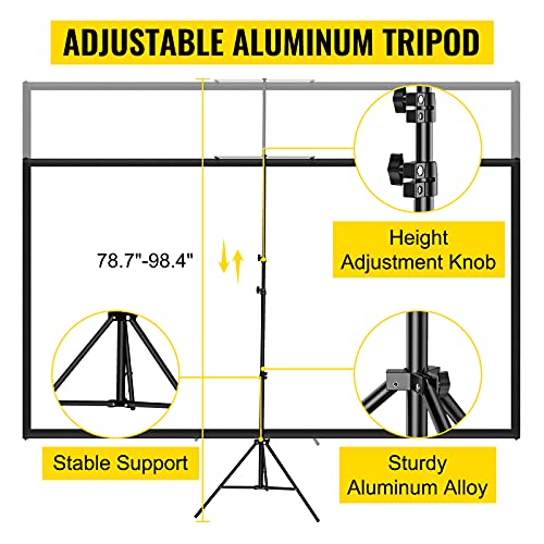 VEVOR Tripod Projector Screen with Stand 100inch 16:9 4K HD Projection Screen Stand Wrinkle-Free Height Adjustable Portable Screen for Projector Indoor & Outdoor for Movie, Home Cinema, Gaming, Office VEVOR Tripod Projector Screen with Stand 100inch 16:9 4K HD Projection Screen Stand Wrinkle-Free Height Adjustable Portable Screen for Projector Indoor & Outdoor for Movie, Home Cinema, Gaming, Office