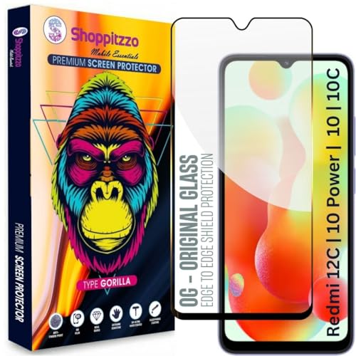 Image of Military Grade-Gorilla Tempered Glass Screen Protector-with 100% Fingerprint Sensor Working-Edge to Edge Full Screen Coverage-9H Hardness-With Easy Installation Kit-Black(Pack Of 1)-Compatible With Redmi 12C|Redmi 10 Power|Redmi 10|Redmi 10C(6.7 Inch)