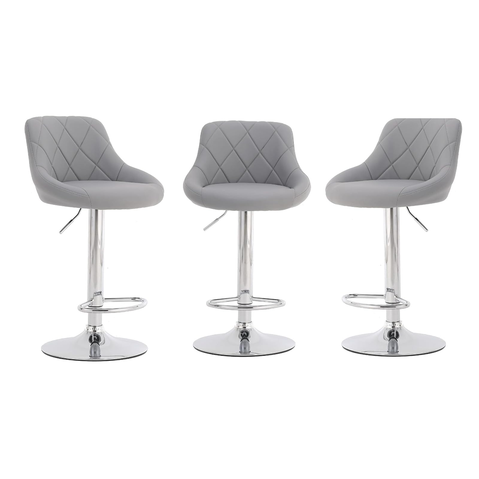 Trintion Modern Bar Stools Set of 3, Leatherette, Adjustable Swivel Gas Lift, Breakfast Bar Chairs for Kitchen Island, Counter, Kitchen and Home, Silver Grey