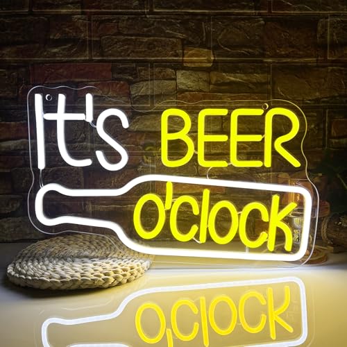 Image of Mutank It'S Beer O'Clock Neon Sign, Beer Neon Light USB Powered LED Dimmable, for Bar Game Room Nightclub Restaurant Beer Sign Men'S Cave Garage Court Decor(15.7 * 9.8 In)