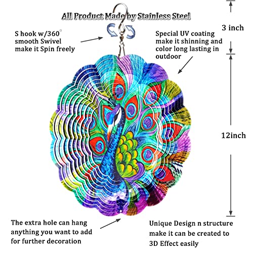 Fonmy Wind Spinner Stainless Steel 3D Hanging Garden Decoration For Indoor Outdoor Metal Wind Spinners Peacock-12Inch #TOP6