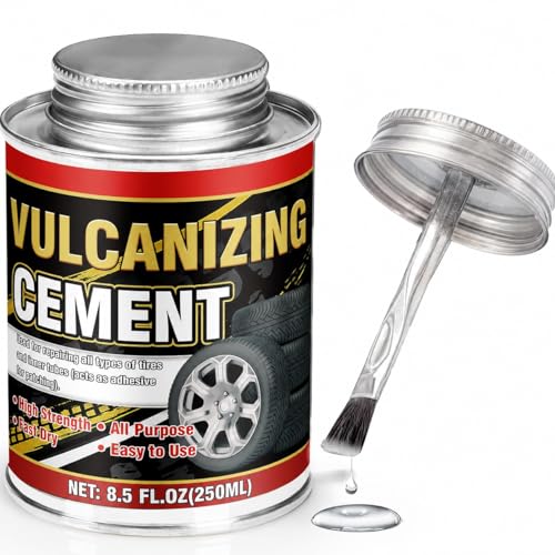 Chemical Vulcanizing Cement 8.5 FL.Oz, Fast-Drying Rubber Cement Glue with Brush, All Purpose Tire Repair Glue, Tire Patch Kit with Brush – 8.5 FL.Oz for Car, Motorcycle, Bike, Rubber