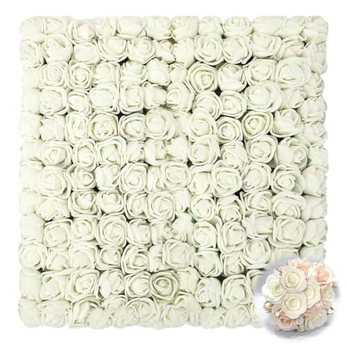 144 Stück Weiß Künstliche Rosen Blumenköpfe, 2.5cm Mini Foamrosen Kunstrosen, Schaumrosen mit Tüll Weiß Deko Blumen Schaum Wie Echt, für Hochzeit Valentinstag Partei Nach Hause Dekoration