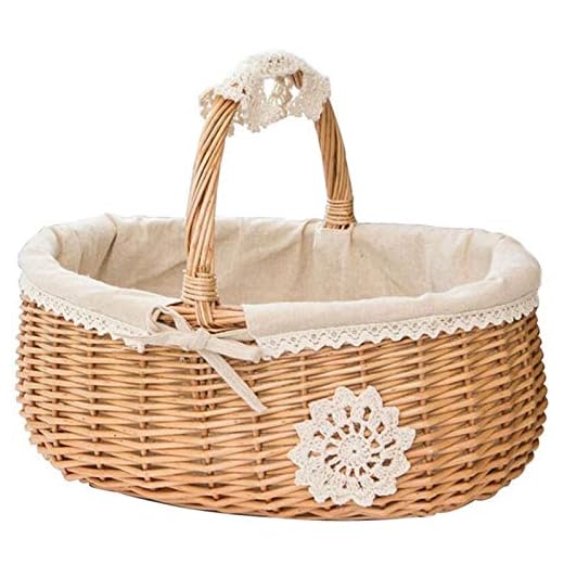 Yuqiyu Korg Rattan Förvaring Korg Handgjorda Portable Picnic Fruit Vegetable Bucket Creative Flower Basket Home Debris Storage Case (Color : Wood color, Size : M)