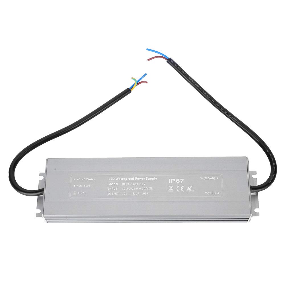 HRUW Alimentatore ultra sottile da 100 W 12 V - Driver LED impermeabile IP67 e trasformatore di commutazione - Ingresso da 100 a 240 V CA - Uscita 12 V - Alloggiamento anodizzato