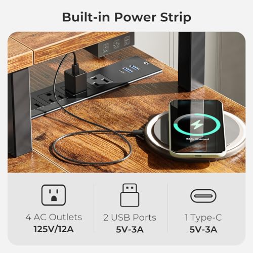 Image of SUPERJARE 53 inch Reversible L Shaped Desk with LED Lights & Power Outlets, Computer Desk with Shelves & Monitor Stand, Gaming Desk with Drawer, Home Office Desk Corner Desk, Rustic Brown