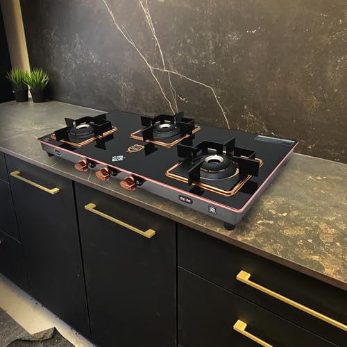 Image of Unicook Dollar Astra 3 Burner Gas Stove | Manual Ignition | 6mm Glass Stove | Forged Brass Burner | ISI Certified | Glass Cooktop | 3 Years Manufacturer Warranty