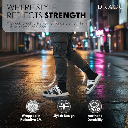 Image of Draco DracoSlides Reflective Slides for Men and Women, Wrapped in Reflective 3M with Adjustable Straps for Wide /Narrow Feet, Sandals with Arch Support & Slip Resistant, Men & Women Footwear, Black