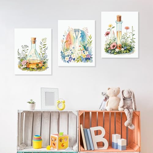 Image of CHDITB Science Classroom Framed Canvas Wall Art, Botanical Scientific Explore Artwork, Nature Chemistry Wall Decor, Glassware Poster Microscope Art Prints For Middle School Laboratory Lab Decor-8 inchX10 inch