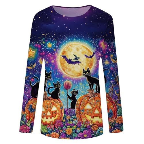 Halloween Shirts for Women Long Sleeve Plus Size Fashion Crewneck Comfortable Tshirts Halloween Costumes for Women