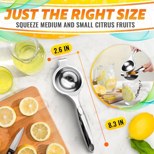 Image of Manual Stainless Steel Lemon Squeezer - Extract More Juice from Lemons, Limes & Small Citrus - Handheld Juicer with Built-In Strainer, Threaded Groove for Home, Chefs & Bartenders