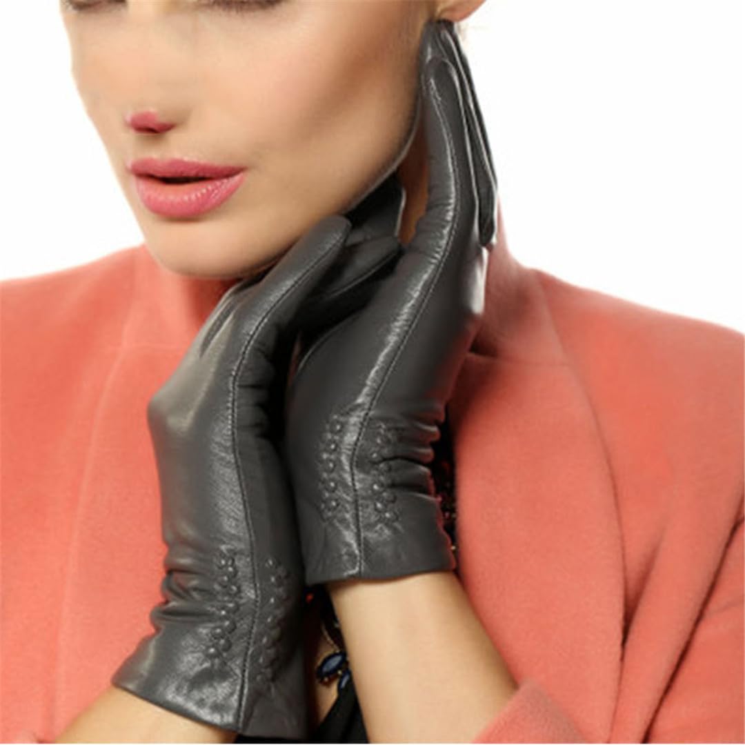 Yeuyyben Guanti In Pelle Da Donna Guanti Invernali Caldi Guanti Da Guida Corti In Pelle Di Pecora Con Ricamo Da Donna