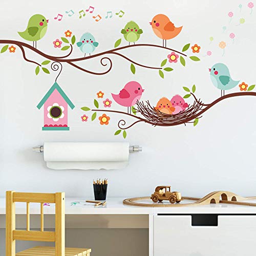 Rofarso QT32 Colorful Cute Cartoon Lovely Birds Singing On The Branch With Flowers Wall Stickers For Kids Removable Wall Decals Diy Decorations For Nursery Baby Boys Girls Bedroom Playroom Living Room… thumb #1