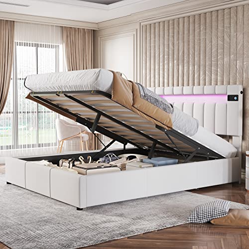 KecDuey Polsterbett 140x200 Bett mit LED-Lichtleiste, Bluetooth-Player und...