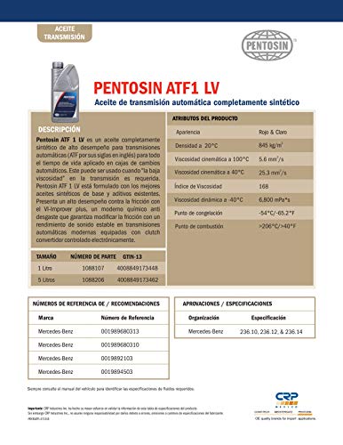 Pentosin 1088107 Atf 1Lv Transmission Fluid, 1L #TOP4