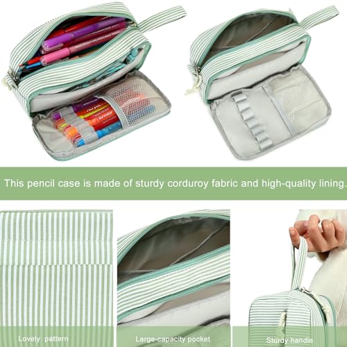 Image of Bluboon Big Capacity Pencil Case Pencil Pouch Pen Case School Supplies Cute Pencil Box Pencil Bag for Teen Girls Boys Women Man (Green White Stripes)