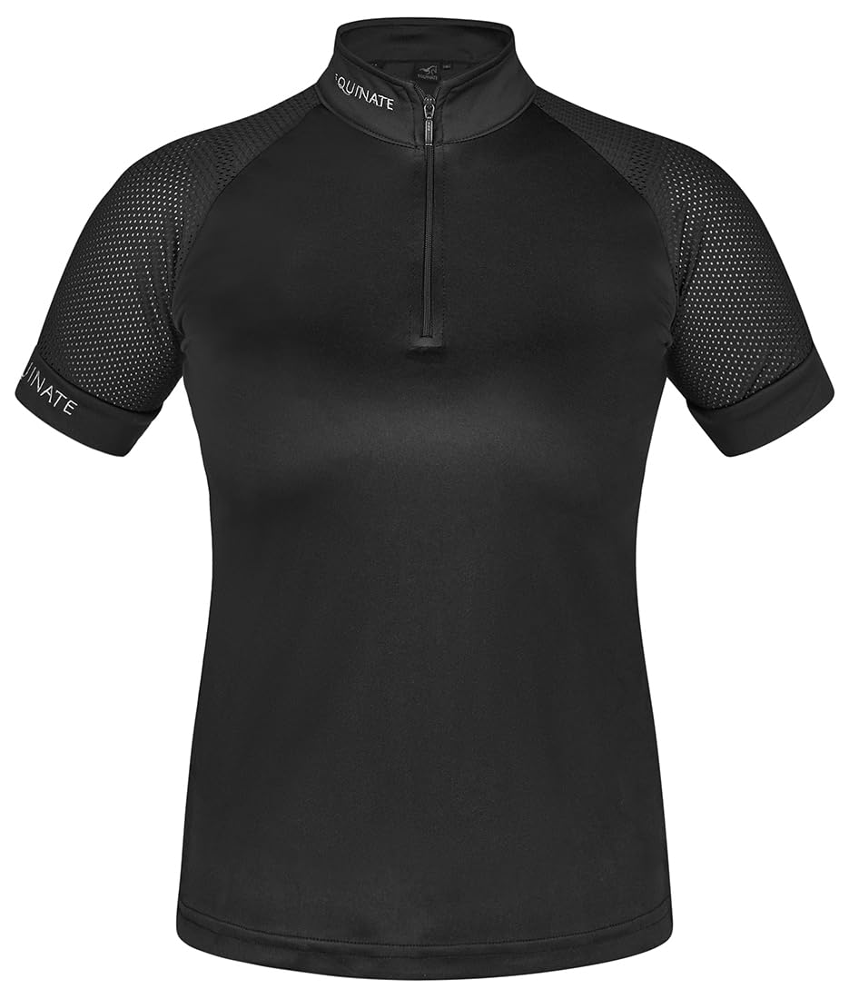 Equinate Damen Funktionsshirt Lunari - leichtes Kurzarmshirt mit Stehkragen und Mesh-Ärmeln - atmungsaktiv elastisch und schnell trocknend für Reitsport und Training