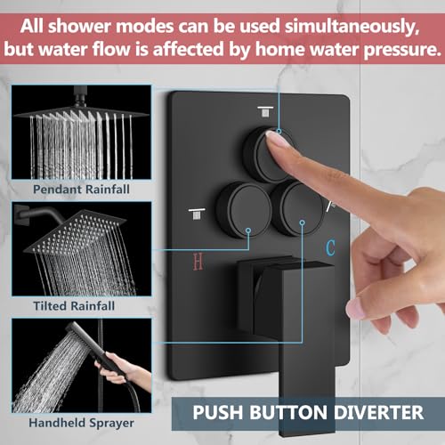 Image of Aolemi Ceiling Shower Faucet Set System Dual Head 16&6 Inch Matte Black