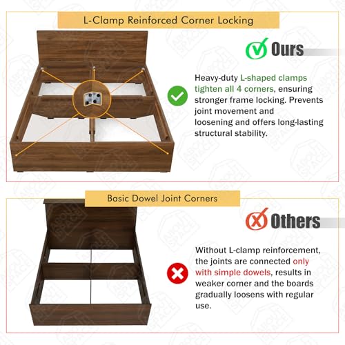 Image of ABOUT SPACE Bed - (80 x 62 inches) Queen Size Bed Without Storage | Engineered Wooden Bed Frame with Airflow & MDF Support Board for Mattress | 1-Year Warranty Cot for Bedroom - Columbia Walnut