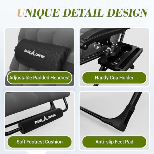 Amopatio Oversized Outdoor Zero Gravity Chair with Removable Cushion, XL Folding Patio Reclining Lounge Chair with Tray/Footrest/Headrest for Indoor Camping Sunbathing Relaxing - Thumbnail 3
