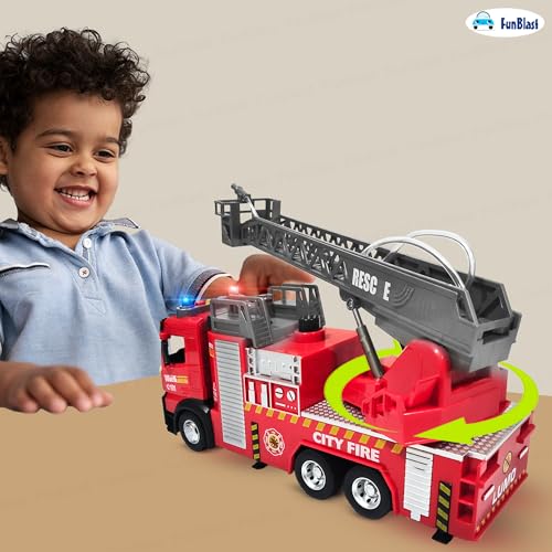 Image of FunBlast Fire Rescue Truck Toy - Realistic City Fire Engine with Light, Sound & Water Spray, Friction Powered Fire Truck Vehicle Toy for Kids Boys & Girls Age 3+ (City Fire)
