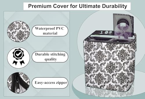 Image of Stylista Washing Machine Cover Compatible for GODREJ 6.2KG Semi-Automatic Top Loading GWS 6203 PPD, Floral White & Black