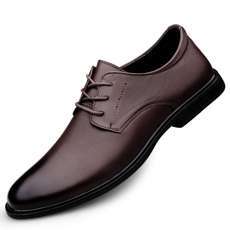 Dress Oxford for Men Lace Up Black Burnished Toe Leather Derby Shoes Non Slip Rubber Sole Anti-Slip Block Heel Prom
