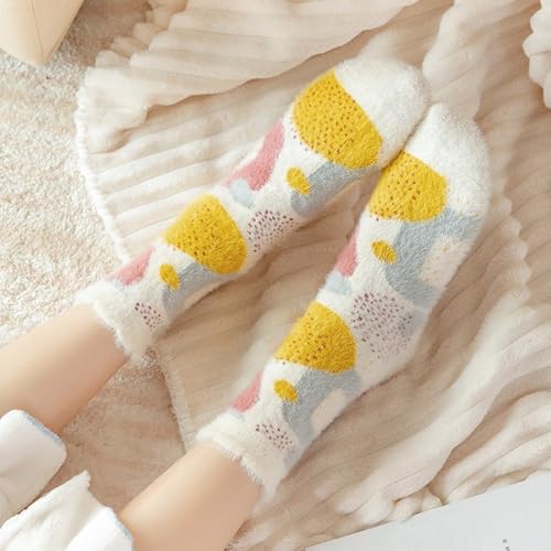 CHUNFO Womens Warm Socks Crew Fuzzy,Cute Patterned,Coral Fleece,Sleeping Floor,Pregnancy Size5-94