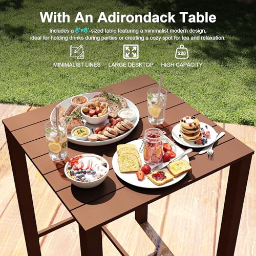Image of Domi HDPE Adirondack Patio Table and Chairs Set of 3, Adirondack bar Height Outdoor Table and Chairs, All-Weather HDPE Outdoor Bar Set for Poolside, Patio, Backyard, Brown