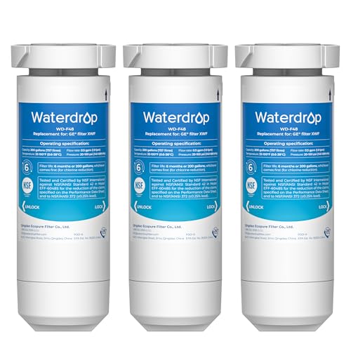 Waterdrop XWF Replacement for GE® XWF Refrigerator, GE® XWF Water Filter, WR17X30702, 3 Filters(Not XWFE®)