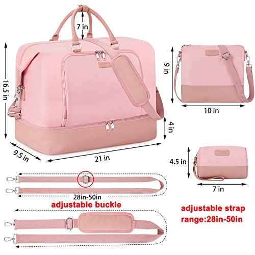 Image of Travel Weekender Bag for Women, 21 inch Overnight Bag with Shoe Compartment 50L Large Travel Duffel Bag Carry On Tote for Weekend, Overnight, Business Trips, Water Resistant, I-Pink 3pcs, Large, Weekender