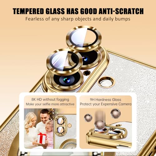 Image of Misscase for iPhone 17 Magnetic Glitter Case Compatible with MagSafe,Full Protection Slim Shockproof Anti-Scratch Case with Camera Lens Protector Plating Bling Dust-Proof Net for Women Gold