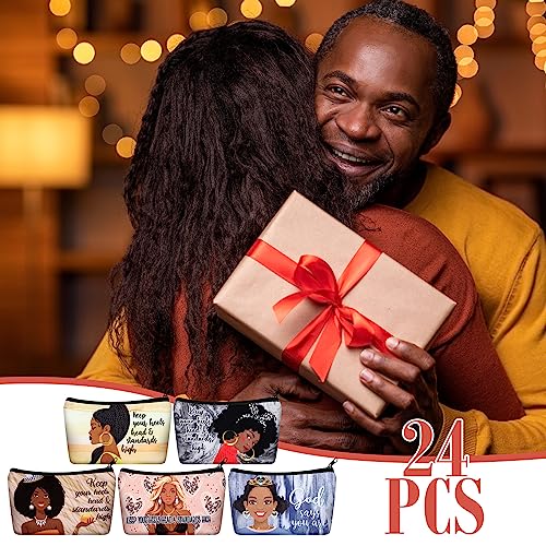 Talltalk 24 Pcs Black African Women Makeup Bag Toiletry Bag Canvas Makeup Bags Zipper Cosmetic Pouch Reusable Multi Purpose Organizer for Women Inspirational Gifts - Image 4