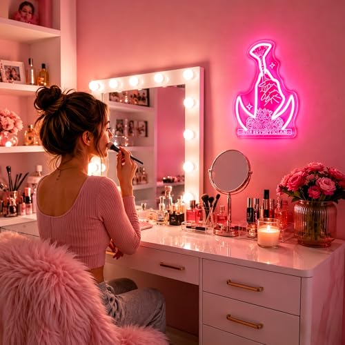 Image of Neon Sign, Nails Salon Neon Signs for Wall Decor - Pink LED Signs for Business, Salon, Dressing Room, Bedroom - USB Powered Light Up Sign Decorations Gift
