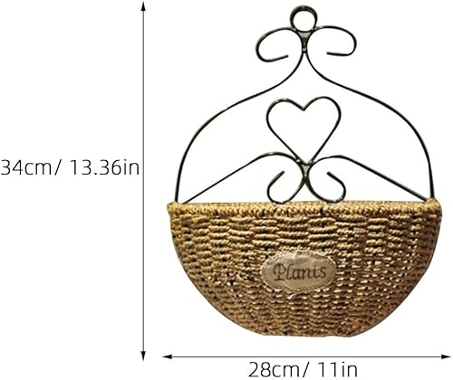 Miniatura 2 de Hemoton Cesta colgante de pared para colgar en la pared, cesta tejida de flores de hierba marina, soporte para plantas colgantes para barandilla,