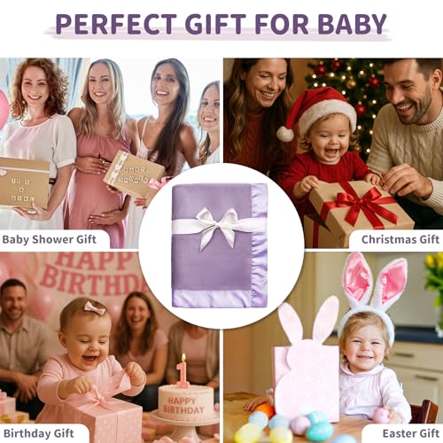 Image of Pro Goleem Fleece Baby Blanket with 2 Inch Satin Trim Soft Plush Blanket for Boys and Girls for Babies Purple 30''x40''
