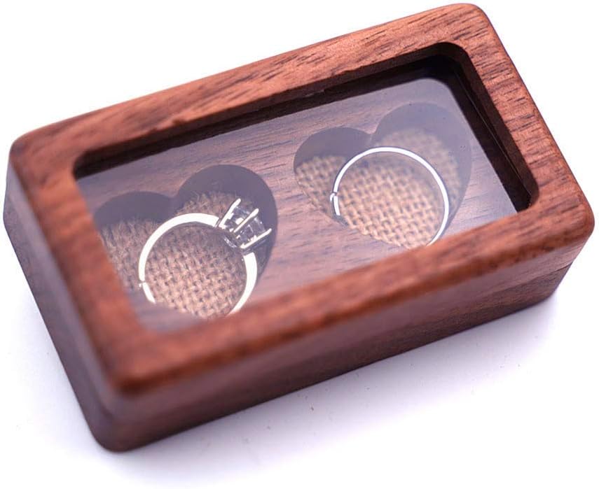 "Double Heart"Cupid Heart Wooden Heart Ring Box Wedding Ring Bearer Box Rustic Wedding Pillow Alternative Engraved Ring Holder Wedding Box (B02)