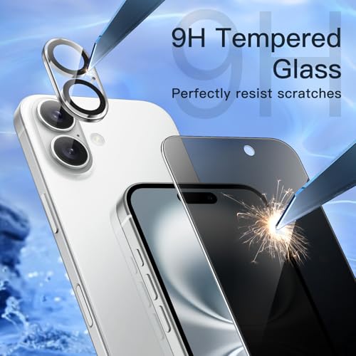 Image of JETech Privacy Screen Protector for iPhone 16 6.1-Inch with Camera Lens Protector, Anti-Spy Tempered Glass Film, Easy Installation Tool, 2-Pack Each