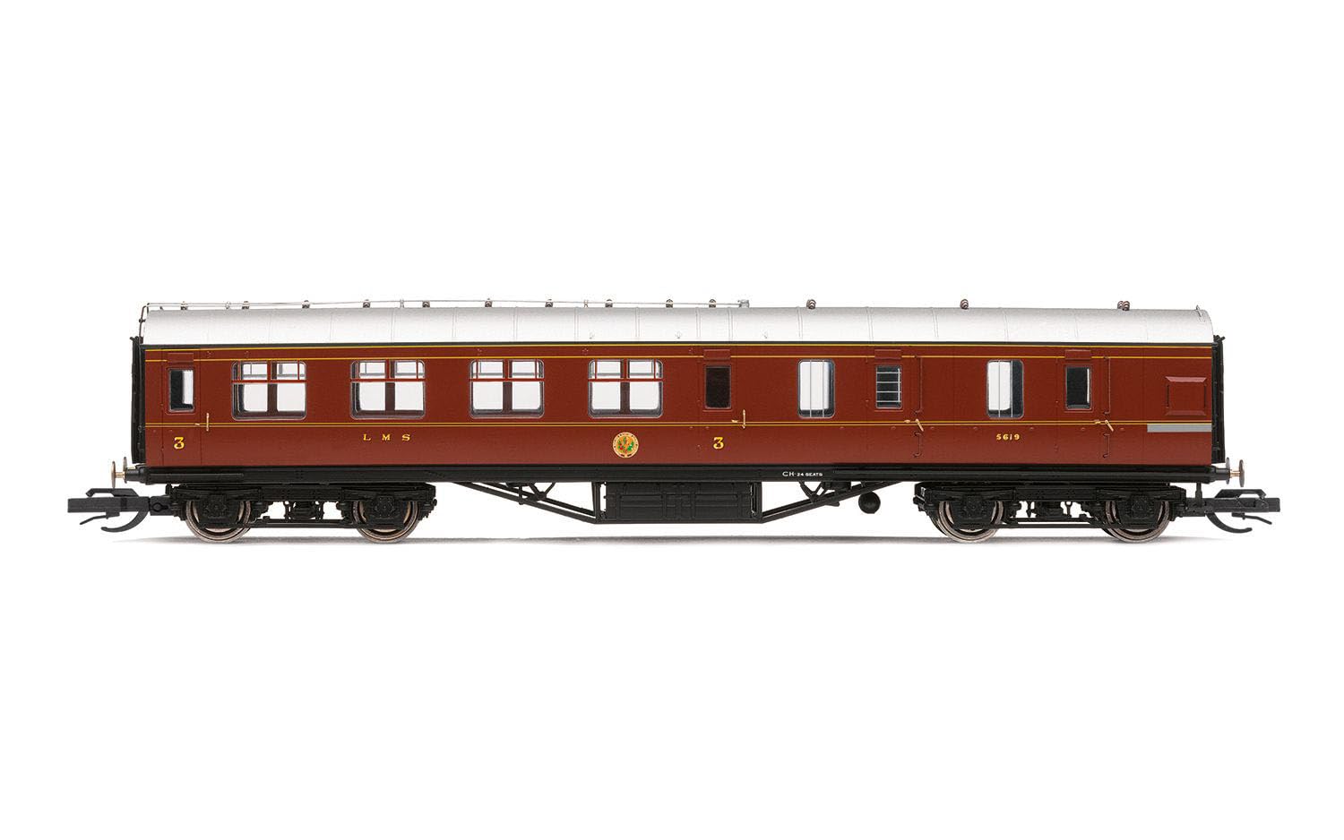 Hornby TT:120 Coach Car, TT4009 LMS 57' Brake Third, 5619, Era 3 Train Toy