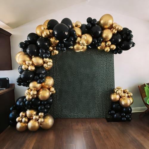 Image of Lukiituke Black and Gold Balloon Arch Kit, 114Pcs Gold and Black Balloons | 4 Size New Years Balloons for Birthday, Wedding, Graduation, New Years Decorations