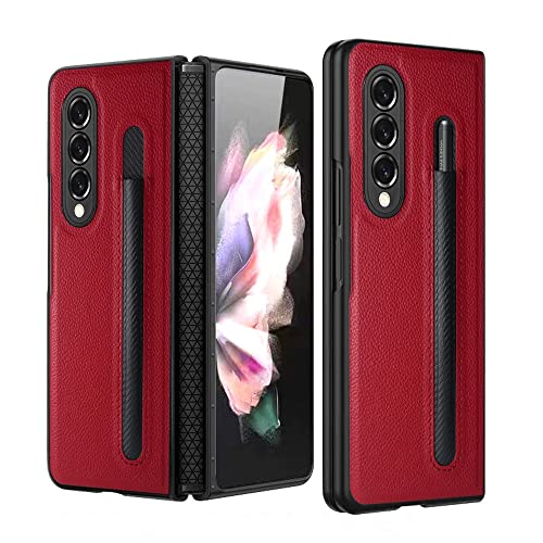 Coque Samsung Z Fold 3 et 4 en cuir rouge avec charnière pliante fine