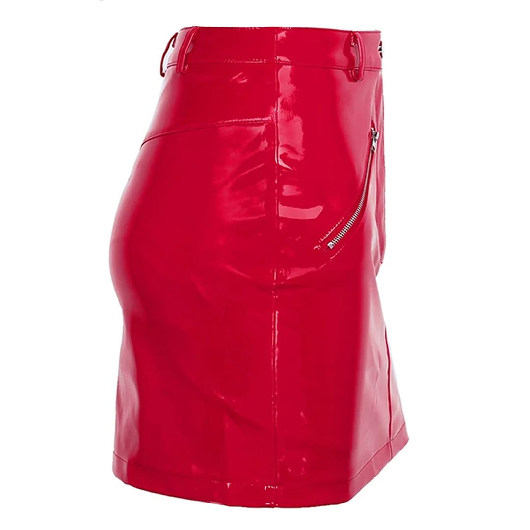 Minifalda corta de cuero para mujer, cintura alta, con cremallera, delgada, acampanada, de poliuretano, para discoteca