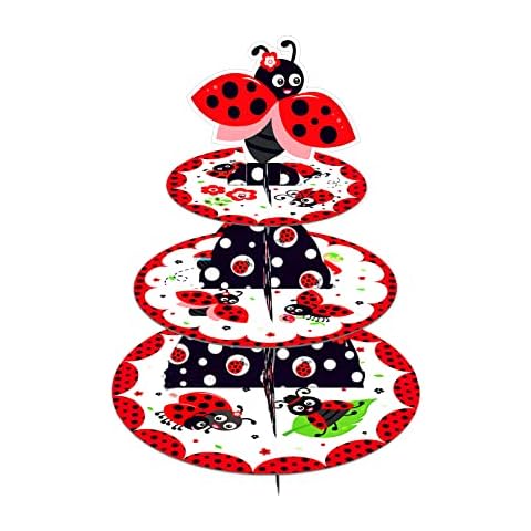 CC HOME Ladybug Cupcake Stand Party Supplies 3 Tier Cute Insect Party Cake Stand for Kids Birthday Party Decorations Ladybug Baby Shower Birthday Party Supplies Cover