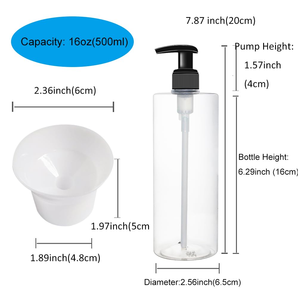 Plastikowe butelki dozujące z pompką do masażu, szamponu, balsamów, butelek z pompką do mycia ciała, pojemniki do wielokrotnego napełniania z pompką, 1 lejek, 8 etykiet kredowych, 6 szt