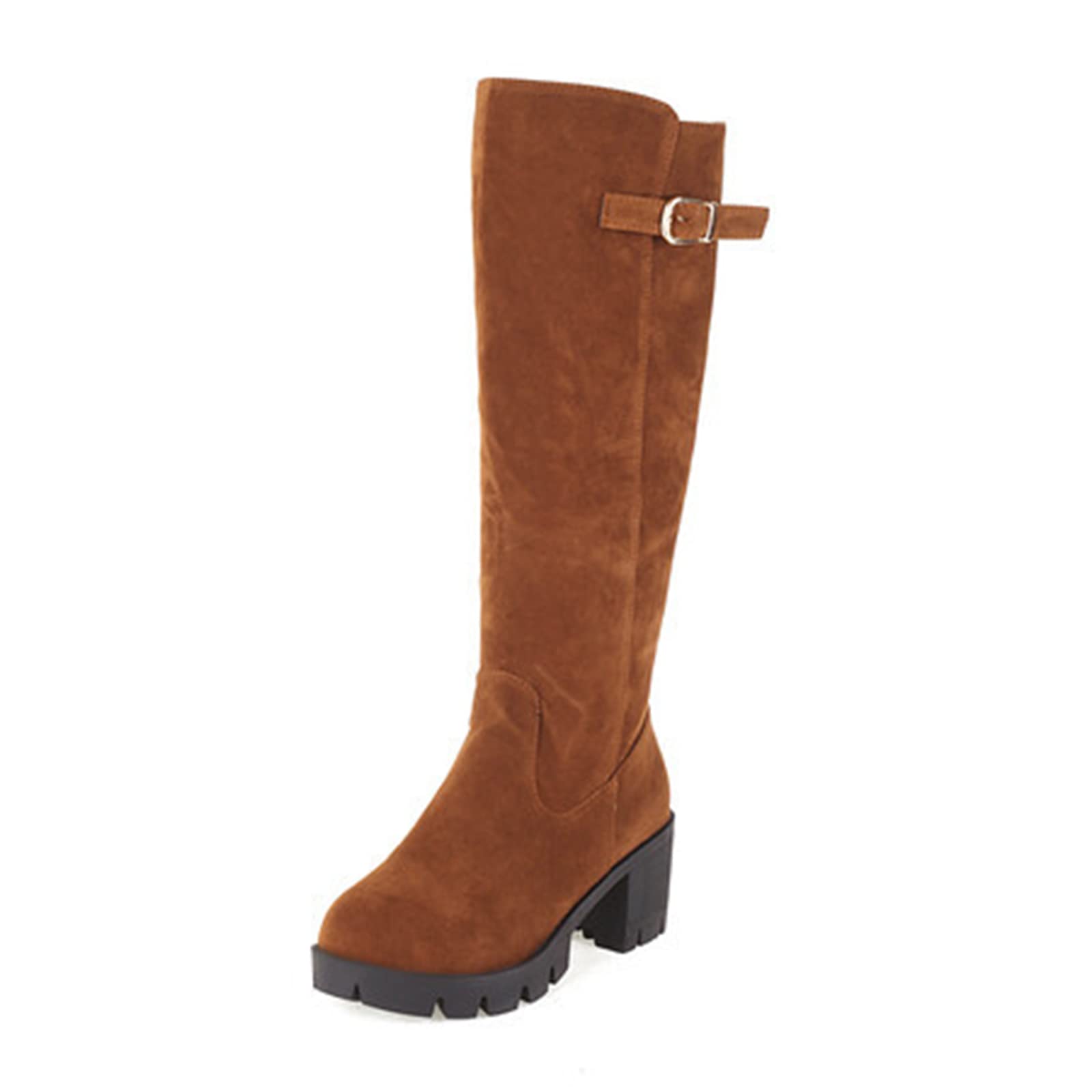 Botas De Caballero Mate con Punta Redonda Y Hebilla De Cinturón Inferior Gruesa De Tacón Cuadrado Grande Botas Altas para Mujer