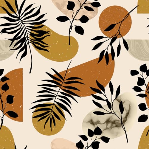 VEELIKE Papel Pintado Geométrico Naranja Amarillo Vintage Boho Papel Pintado Hojas Geométricas Mediados de Siglo Fotomurales Decorativos Pared Dormitorio Salón Baño Impermeable 44,5 cm x 300 cm