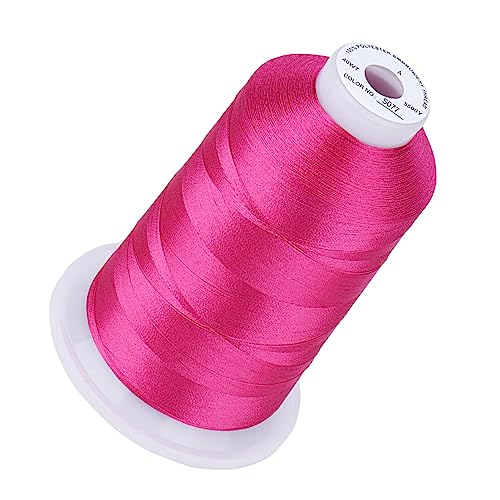 Image of Simthread 5500Yds Embroidery Thread 5000M, 40WT 100% Polyester Machine Embroidery Thread, High-Yardage Spool for Brother, Singer, Janome, Babylock, Husqvarna Machines, Fuchsia S077 | 5000M 40WT polyester thread feeds smoothly for home or commercial embroidery projects.