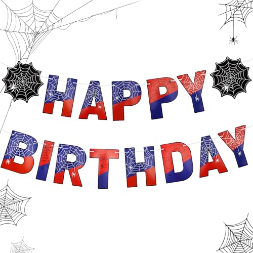 Image of Happy Birthday Banner for Boys Spider Theme Birthday Decorations Decor, Happy Birthday Party Supplies