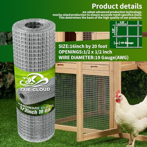 Chicken Wire Fence,Wire mesh roll,Hardware Cloth 1/2 Inch 16inx20ft (19 GA) Hot Dipped Galvanized Welded Wire Metal Roll Mesh,for Poultry/Livestock Enclosures, Garden Fencing by ZXIE-Cloud - Image 6